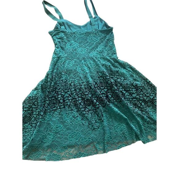 Free People Strap Mini Flare Dress Green Floral Lace Black Velvety Detail - Picture 7 of 10